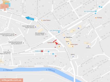 Билборд B в Запорожье Моисеевская ул. - Шевченко ул., в центр   ( VIP ) схема
