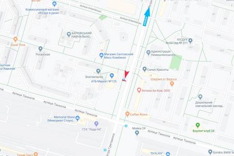 Билборд A в Харькове, 1,24х1,84  Петра Григоренка проспект (кол. Маршала Жукова), 4-Б (зупинка Олімпійська), з центру схема