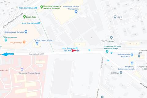 Билборд A в Харькове, 1,24х1,84  Салтівське шосе, 43 (Ахієзерів вул. (Халтуріна)), з центру схема