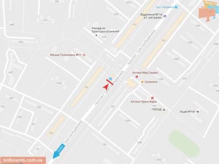 Билборд B в Запорожье Тракторостроителей пр-т, 105, из центра схема