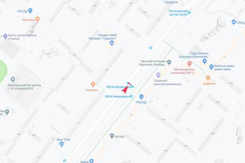 Ситилайт A в Харькове, 1,24х1,84  Тракторобудівників, 142 (зупинка 606-й мікрорайон), в центр схема