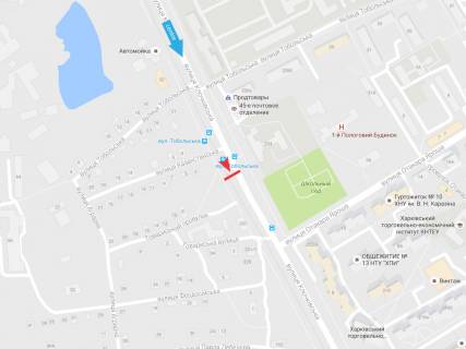 Билборд A в Харькове, 1,24х1,84  Клочківська вул. - Казахстанська вул. (1) (зупинка вул. Вартових Неба (Тобольська)) схема