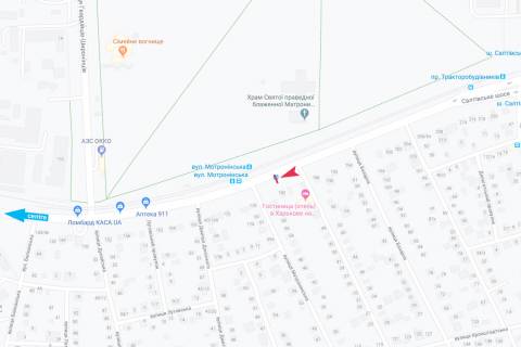 Билборд B в Харькове, 1,24х1,84  Салтівське шосе, 182 (зупинка Марії Заньковецької (Мотронінська)), з центру схема