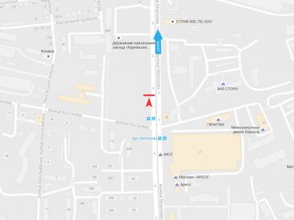 Билборд B в Днепр (Днепропетровск), 3х6  Морозова вул. - Леся Танюка (Костичева)  вул._СП Практик, в центр схема