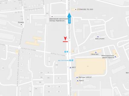 Билборд A в Харькове, 3х6  Академіка Волкова (Морозова) вул. - Тимошенка (Костичева) вул._СП Практик, з центру схема