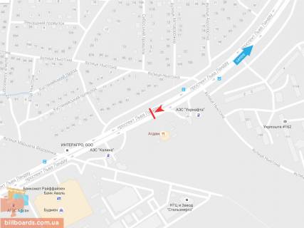 Билборд B в Запорожье Льва Ландау пр-т, 55, из центра схема