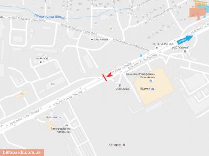 Билборд B в Запорожье Льва Ландау пр-т, 2/2, из центра схема