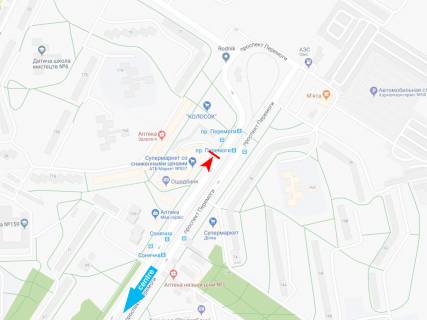 Білборд, Бігборд (Борд)  B у Харкові, 3х6  Перемоги пр-т, 75-А, з центру схема