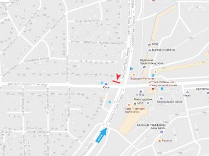 Билборд A в Харькове, 6х3  просп. Льва Ландау (50-річчя СРСР) + Байрона (Героїв Сталінграда) пр-т,155, з центру схема