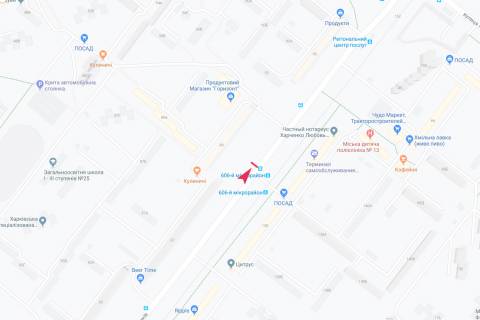 Билборд B в Харькове, 1,24х1,84  Тракторобудівників, 89 (зупинка 606-й мікрорайон), в центр схема