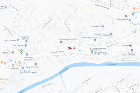 Билборд B в Харькове, 1,24х1,84  Шевченка - Петропавлівська (Челюскінців), 3 (зупинка 23-я дитяча лікарня), з центру схема