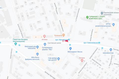 Билборд B в Харькове, 1,24х1,84  Салтівське шосе, 57 (2) (зупинка Михайлика (раніше Височиненка)), з центру схема