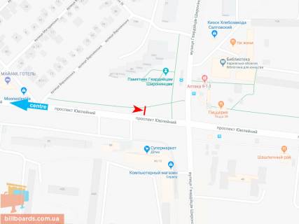 Билборд B в Запорожье Юбилейный пр-т, 47/19, из центра (ул. Гв. Широнинцев) схема