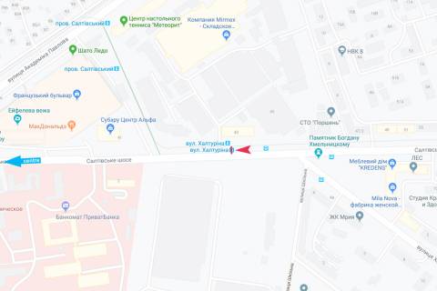 Билборд B в Харькове, 1,24х1,84  Салтівське шосе, 43 (Ахієзерів вул. (Халтуріна)), в центр схема
