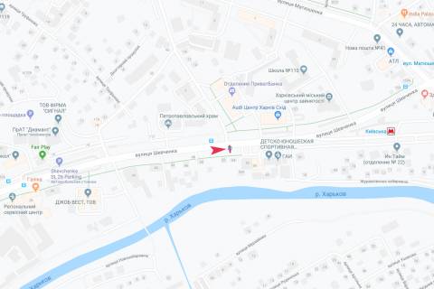 Билборд A в Харькове, 1,24х1,84  Шевченка, 56 (зупинка 23-я дитяча лікарня), з центру схема
