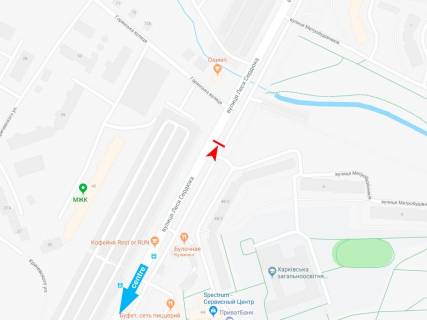 Билборд A в Харькове, 3х6  Леся Сердюка (Командарма Корка) вул., 48/2, з центру (МЖК Інтернаціоналіст) схема