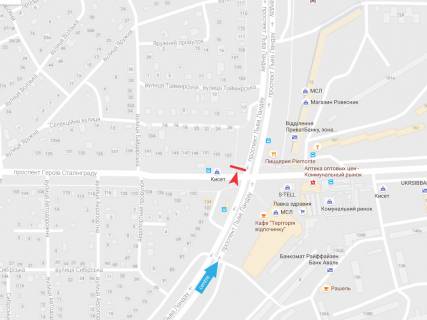 Билборд B в Днепр (Днепропетровск), 6х3  Льва Ландау пр-т + Богдана Хмельницького (Героїв Сталінграда) пр-т,155, в центр схема