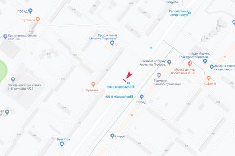 Билборд A в Харькове, 1,24х1,84  Тракторобудівників, 89 (зупинка 606-й мікрорайон), з центру схема
