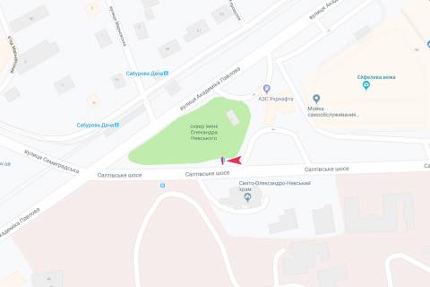 Билборд A в Харькове, 1,24х1,84  Салтівське шосе - Академіка Павлова, 44/51 (зупинка Сабурова дача), в центр схема