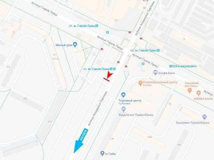 Білборд, Бігборд (Борд)  A у Харкові, 1,24х1,84  Академіка Павлова вул. (навпроти будинку № 150) (зупинка ст. м. Героїв Праці), в центр схема