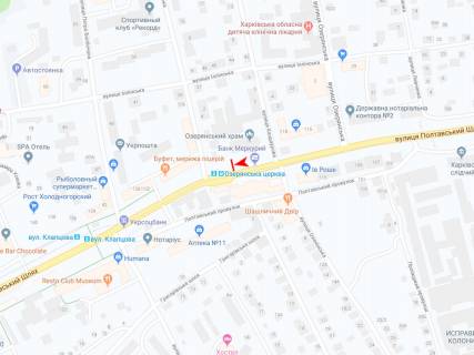 Билборд A в Харькове, 1,24х1,84  Полтавський шлях вул., 120 (Озерянська церква) схема