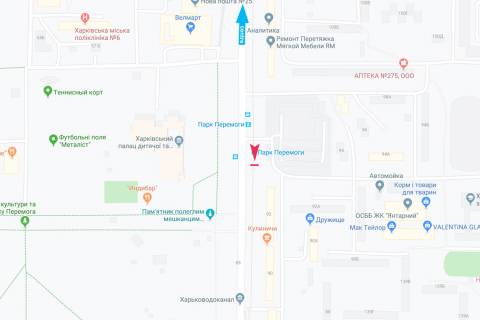 Ситилайт B в Харькове, 1,24х1,84  Тракторобудівників, 92 (зупинка парк Перемоги), в центр схема