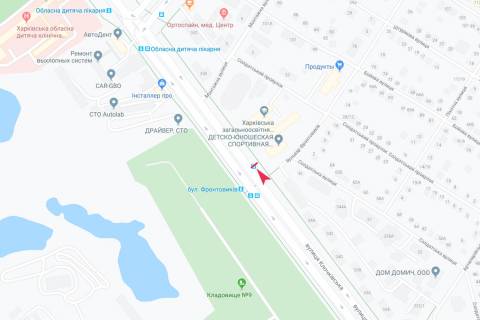 Билборд A в Харькове, 1,24х1,84  Клочківська вул. - бул. Фронтовиків, 1   (зупинка бул. Фронтовиків) схема