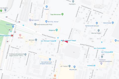 Билборд B в Харькове, 1,24х1,84  Плеханівська, 96 (зупинка Молодої Гвардії), в центр схема