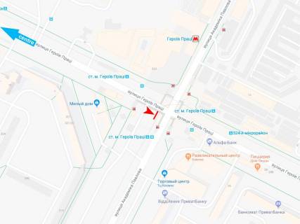 Билборд A в , 3х6  Нескорених (Героїв Праці) вул. - Академіка Павлова вул., з центру схема