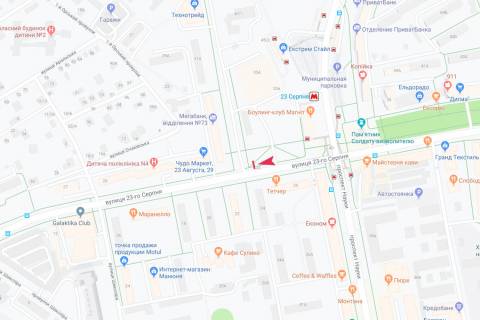 Билборд A в Запорожье 23 Августа ул., 33-а - Низовая ул., из центра, VIP схема