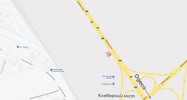 Билборд A в Одеських трасах, 6х3  з м.Києва у м. Одеса, перед Клеверним мостом схема