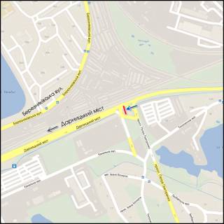 Бэклайт B в Киеве, 4.00 x 7.00  Дарницьке шосе - проспект Григоренка, перетин, до центру схема