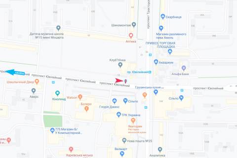 Ситилайт B в Харькове, 1,24х1,84  просп. Ювілейний (П'ятдесятиріччя ВЛКСМ ) 55-А (1) (остановка Проспект Тракторостроителей), из центра схема