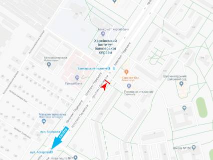 Білборд, Бігборд (Борд)  A у Харкові, 3х6  Перемоги пр-т, 50-Б, з центру схема