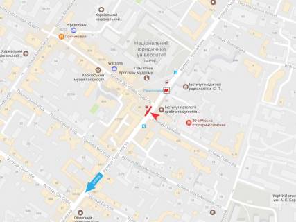 Ситилайт A в Харькове, 1,2х1,8  Сковороди (Пушкінська) ул. - Ярослава Мудрого (Петровського) ул. схема