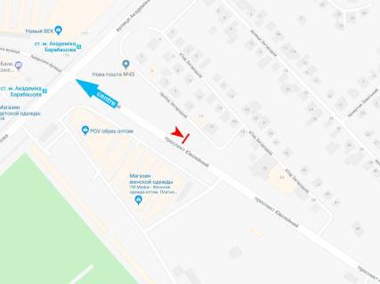 Билборд B в Харькове, 3х6  просп. Ювілейний (П'ятдесятиріччя ВЛКСМ ) - Загородній в'їзд, 18, з центру схема