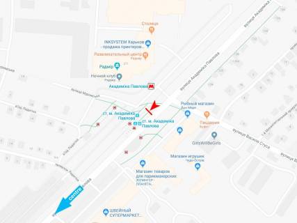 Ситилайт A в Харькове, 1,24х1,84  Академика Павлова ул., 271 (3) (остановка ст. м. Академика Павлова), из центра схема