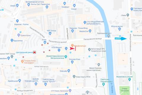 Билборд A в Харькове Пискуновская ул.+ Суздальские Ряды,9 Дом Торговли, Центральный рынок (обратная сторона) схема