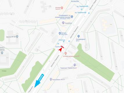 Ситилайт A в Харькове, 1,24х1,84  Победы пр., 74 (остановка "Солнечная") схема