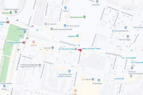 Ситилайт B в Харькове, 1,24х1,84  Плехановская, 94 (остановка "Молодой Гвардии"), из центра схема