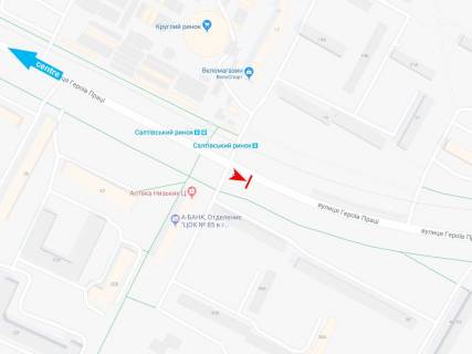 Ситилайт A в Харькове, 1,24х1,84  Героев Труда ул., 36 (остановка Салтовский рынок), из центра схема