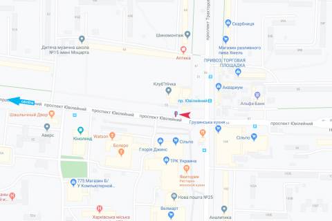 Ситилайт A в Харькове, 1,24х1,84  просп. Ювілейний (П'ятдесятиріччя ВЛКСМ ), 55-А (1) (остановка Проспект Тракторостроителей), в центр схема