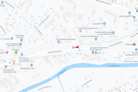 Ситилайт A в Харькове, 1,24х1,84  Шевченко - Челюскинцев, 3 (остановка "23-я детская больница"), в центр схема