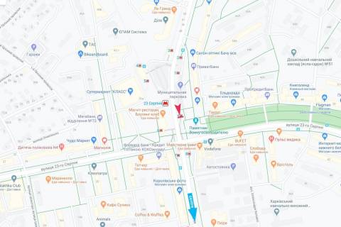 Билборд B в Харькове, 2,88х5,76  Науки пр-т - 23 Августа ул., м. 23 Августа, в центр  Размер 5760х2880 схема