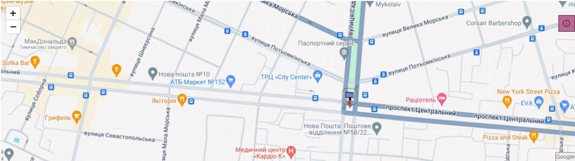 Білборд, Бігборд (Борд)  A у Миколаєві просп. Центральный - ул. Садовая схема