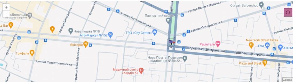 Билборд A в Николаеве просп. Центральный - ул. Садовая схема