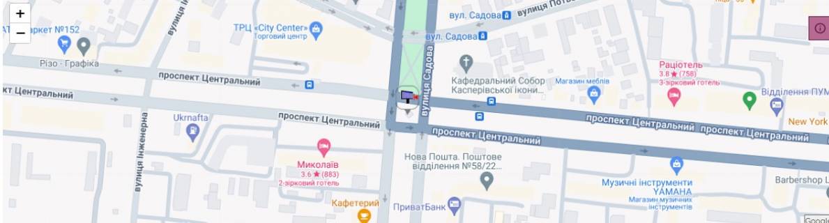 Білборд, Бігборд (Борд)  A у Миколаєві просп. Центральный - ул. Садовая схема