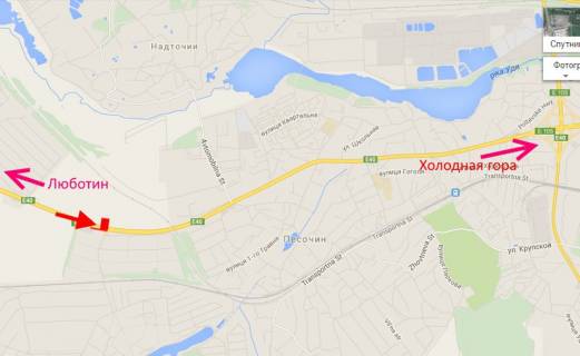 Билборд A в трасах Харкова, 3х6  Траса Київ-Харків- 467 км - сел. Пісочин-біля АЗС SHELL-5-в'їзд у місто схема