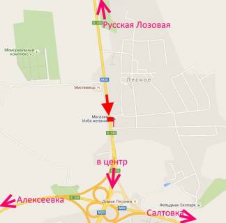 Билборд B в Лесном, 3х6  Харківське шосе-пост Поліції-поворот на Лісне-прапорець №1-в центр схема