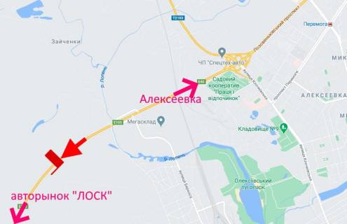 Билборд B на трассах Харьковской области, 3х6  Лозовеньківський пр-т-в р-ні вул. Підгірна-прапорець №2-у бік авторинку "ЛОСК" схема